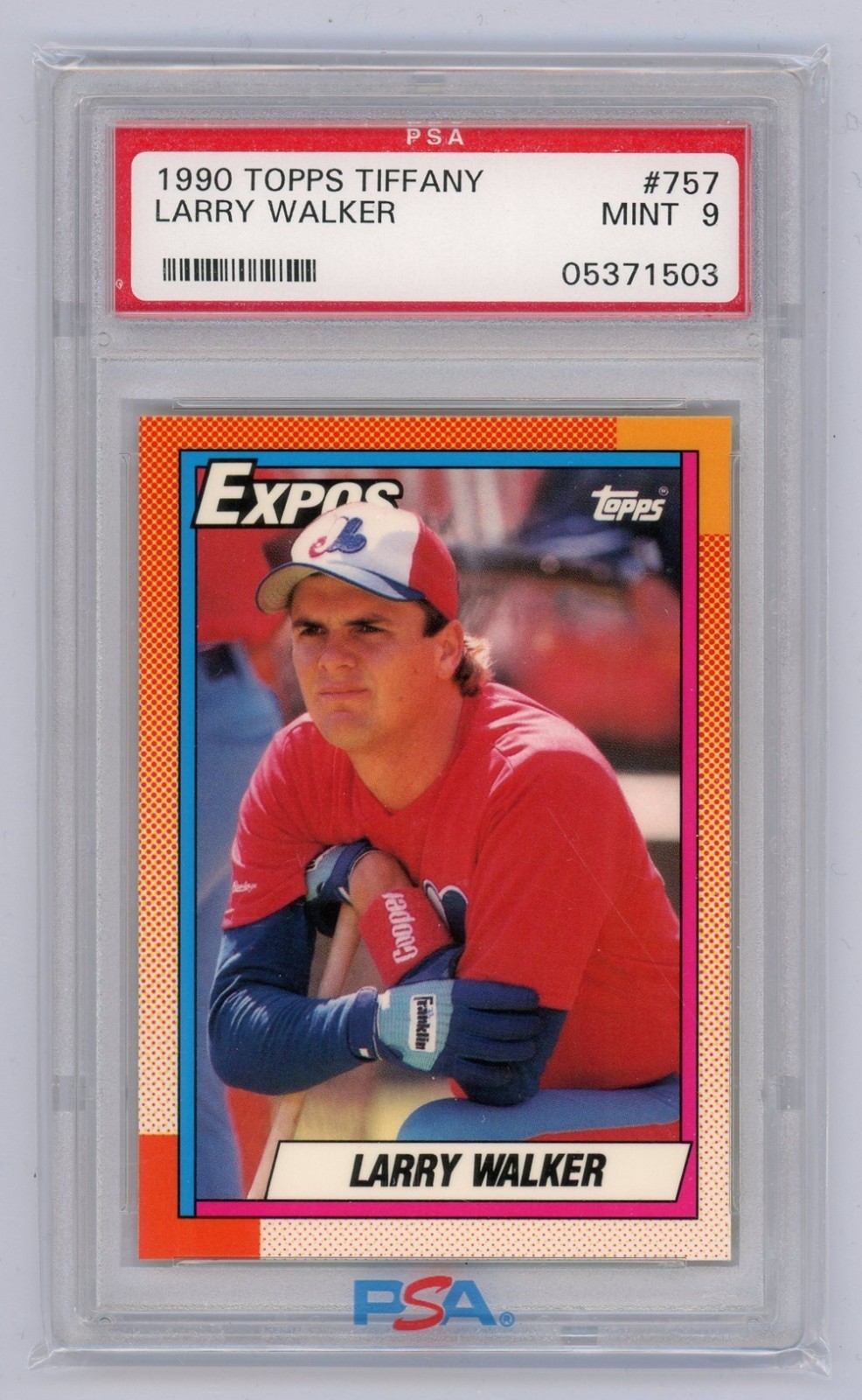 Larry Walker 1990 Topps Tiffany Rookie Rc Card PSA 9 Mint MLB HOF Expos Rockies