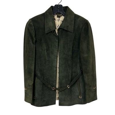Vintage 70 s Gucci Dark Green Suede Open Front Belted Jacket Womens 48 / US 4