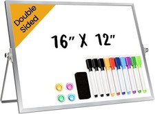 Desktop Whiteboard W/ Stand 16" x 12" Double-Sided Dry Erase Board W/ Stand