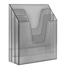 Vertical Triple File Folder Holder Organizer Sorter Plastic Clear Gray Desk