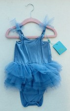 Posh Peanut Blue Tulle Smocked Bodysuit Dress 2T