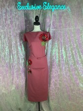 Oscar De La Renta Pink Red & Peony Belted Midi Dress Sz 16 AUTHENTIC NWT
