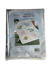 New Herrschners Baby Quilt Top -Toy Animals Stamped Cross Stitch
