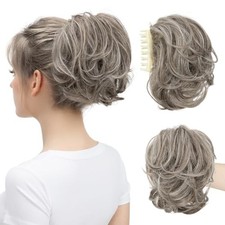 Claw Clip Short Ponytail Messy Bun Hair Piece Bendable Hair Branch Ash Grey