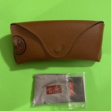 Ray Ban Original Brown Leather Sunglasses case Medium snap Case W/Cleaning Cloth