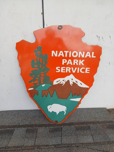 Large National Park Service Porcelain Sign Camping Hunting Fish Gasoline Oil 28"