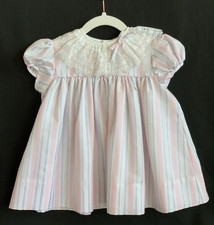 Vtg C.I. Castro  Co Toddler Dress ft Lace Collar Striped material-Sz 3T madeUSA