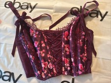 Victorias Secret Dream Angels Claret Floral Lace Corset Bustier Bra Size LARGE