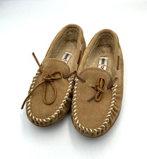 Minnetonka Suede Moccasin Slippers Shoes Women's 7M Tan Faux Fur Lined