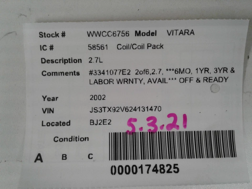 Used Ignition Coil fits: 2002 Suzuki Vitara  Grade A - Image 3 of 4