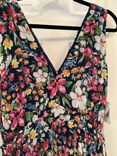 Floral Multicolor Pleated Sleeveless V-Neck Midi Sundress Women's Casual