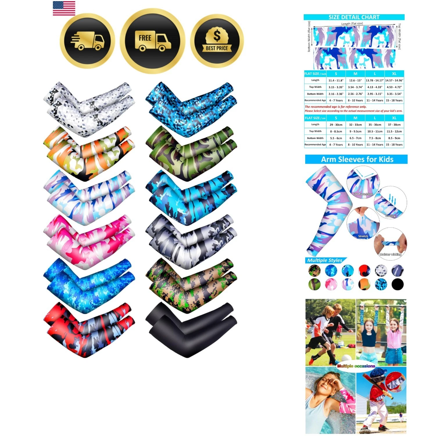 12 Pairs Sports Arm Sleeves for Kids Basketball Baseball Arm Sleeves UV Sun P...
Opens in a new wind