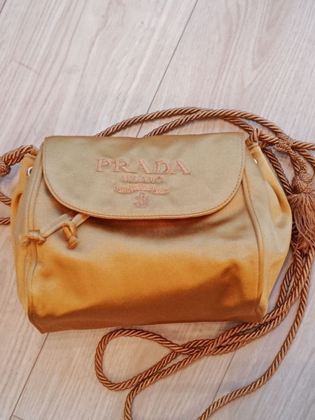 Prada Logo Shoulder Bag Elegant Designer Purse Gold Satin rare