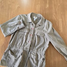 Talbots Petite Stretch Utility Jacket Button Elastic Tan Large Sold As Is