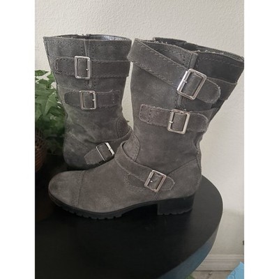 Marc Fisher Arianna Mid Calf Boot 9M Moto Buckle Lug Suede Leather Biker Street