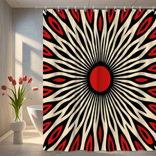 Stylish Black and Red Shower Curtain with Unique Abstract Design
