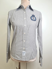 Bluse Damen Gr. 36 Marke Milano Italy Royal Polo Club Langarm Streifen Grau Weiß