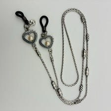 Brighton Sorority Row Silver Plated Pearl Heart Eyeglass Chain Holder 27
