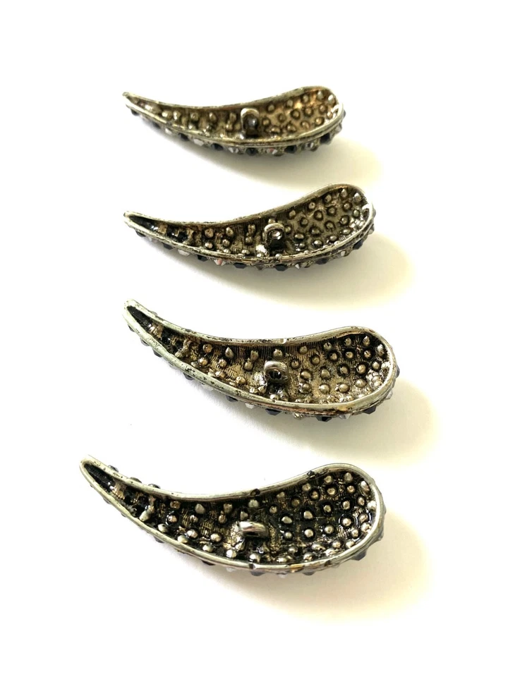 4 Vintage Gunmetal Black Encrusted Rhinestone Pave Brassy Jewel Claw Buttons 2" - Image 4 of 4