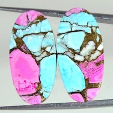 20.00Cts Cotton Candy Pink Copper Turquoise Oval Pair Cabochon Loose Gemstone
