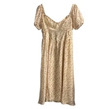 Lulus Dress Size XL Ivory Floral Chiffon Milkmaid Maxi Lace Up Back Coquette
