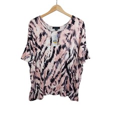 Karen Kane Side Slit Tunic Half Sleeve Stretch Knit Top S Pink Abstract Boxy NWT