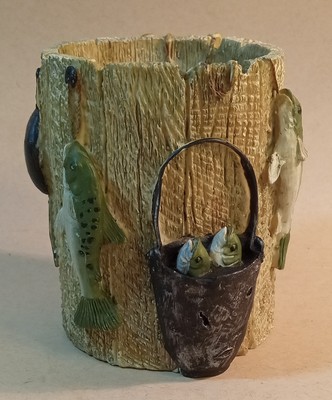 Fishing Cup. Decorated All Sides. 4'' Tall. 3'' Round. Home Decor. Resin.