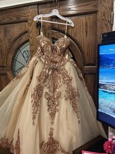 Beautiful Champagne, Gold Dress Included Crown, A Bouquet,Necklace,Earrings