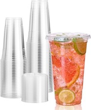 Vplus 140 Pack 24 OZ PET Clear Plastic Cups with Lids, 24 OZ Crystal Cold