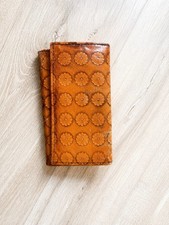 Vintage 1970s Tooled Leather Floral Purse Wallet Tan Brown Genuine Leather Retro