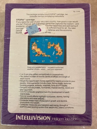 Utopia (Intellivision, 1981) SEALED Complete Game w/ Box Manual Cards - Picture 2 of 2