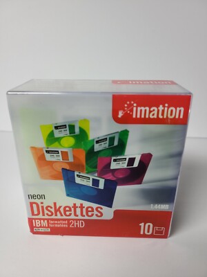 Imation Neon Diskettes 10 pack 2HD 1.44MB New Sealed IBM Formatted 