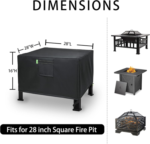 Fire Pit Cover Square – Heavy Duty Outdoor Firepit Cover, Full Coverage Patio Ou - Picture 2 of 12
