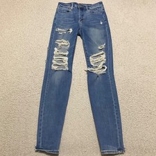 American Eagle Jeans Womens sz 4 Blue Denim Super High Rise Jegging Distressed