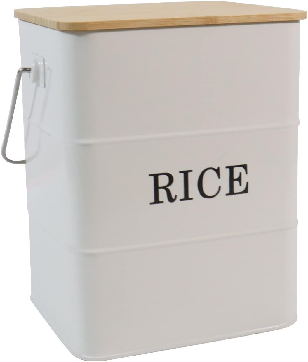 Rice Container Metal Rice Storage Bin, Rice Storage Box with Airtight Bamboo Lid