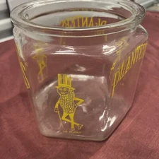 Vintage Planters Hexagonal Yellow "Mr. Peanut" Glass Counter Jar