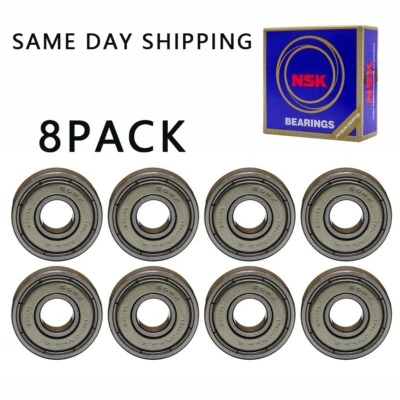 8PCS NSK 608ZZ Ball Bearing 8x22x7 Dual Shielded Rubber Chrome Skateboard 608Z
