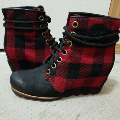 plaid wedge boots