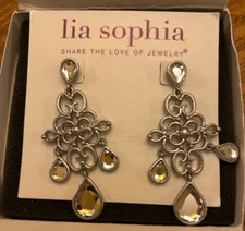 Lia Sophia "Ethereal" Etched Design Silver Earrings w/Cut Crystal Stones NIB