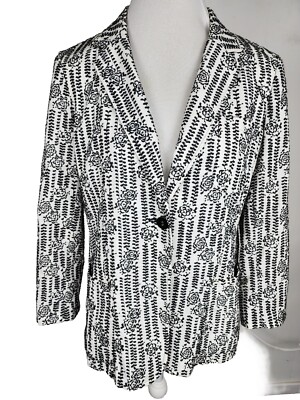jones new york Wms 12 White Black Embroiderd Cotton Suit Separate Jacket B58
