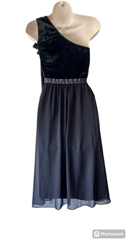 BNWT Monsoon Black Velvet Prom Dress Size 14 Fit And Flare Chiffon One Shoulder - Picture 9 of 11