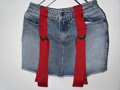 CARMAR DENIM JEAN Short Skirt with Red Panel Accents