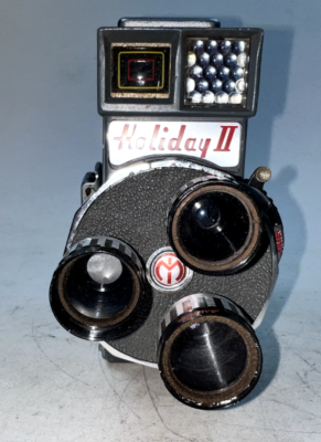 掛け時計 VINTAGE CAMERA Vintage Mansfield Holiday II 8mm Triple Lens Movie Camera - Works
