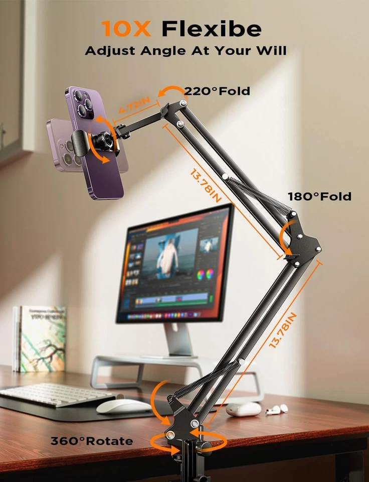 Tablet Halterung Bett Superflexibel Einstellbar Lang Arm 2 Clips Handy Halterung - Bild 2 von 4