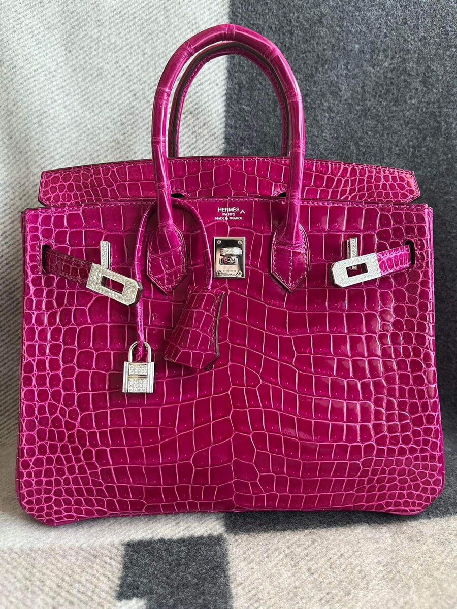 Hermes Birkin 25 Shiny Porosus Crocodile 18K White Gold With Hermes Birkin 25 Shiny Porosus Crocodile 18K White Gold With