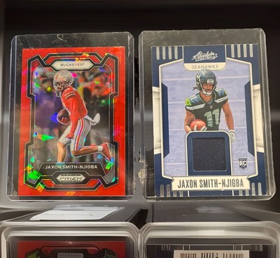 Jaxon Smith-Njigba Lot -Red Ice Prizm Picks #81 AND JSN Absolute RC Patch #ARM-7