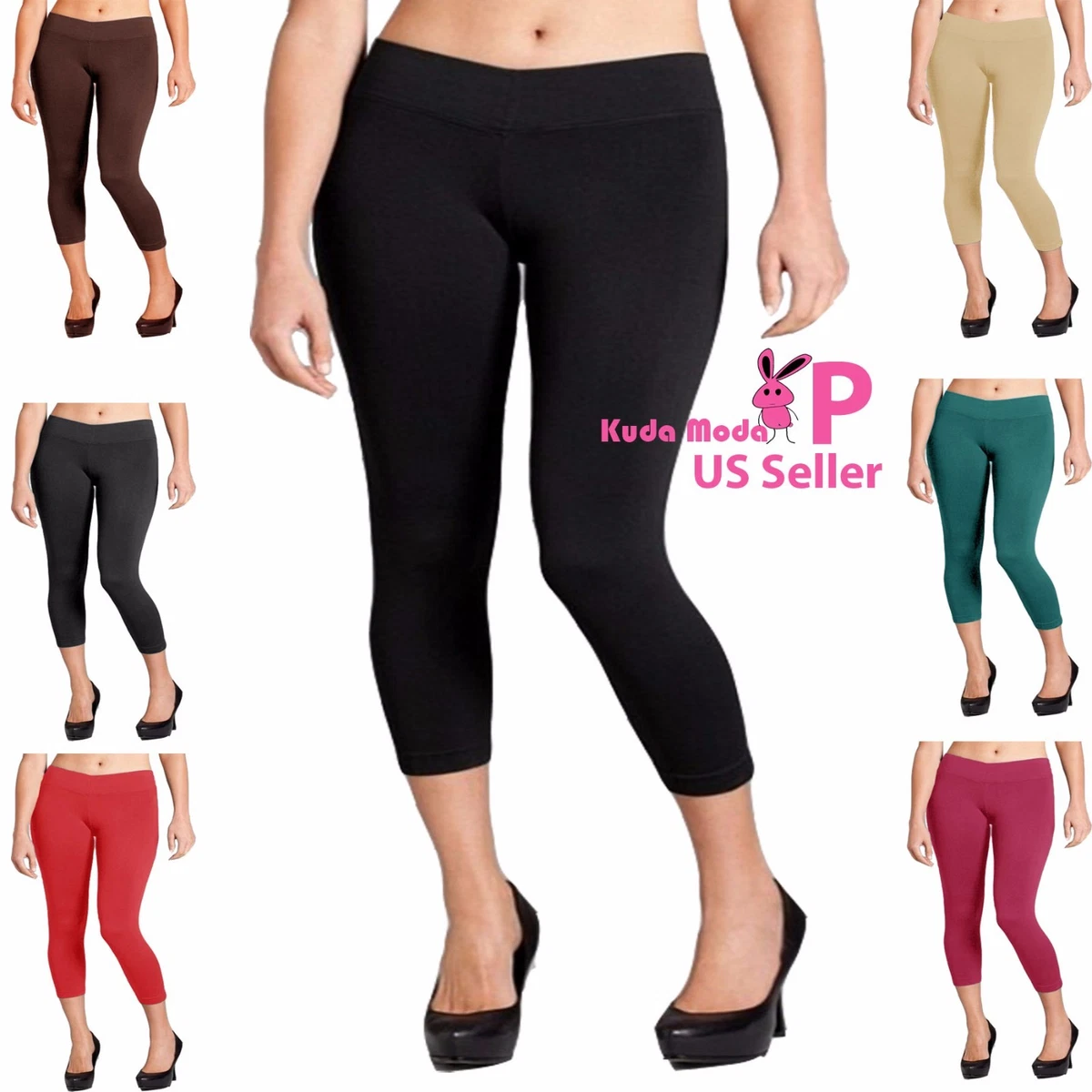 Women Seamless Basic Stretch Capri Sports Yoga Leggings Plus Size