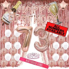 73rd Birthday Rose Gold Decorations - 40" Number Balloons, Foil Curtains  More