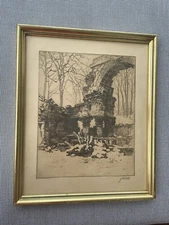 Franz Xavier Wolf Antique Aquatint Austrian Roman Ruins Schönbrunn Signed