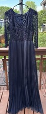 Adrianna Papell Midnight Navy Beaded Blouson Formal Gown Empire Waist Size 6